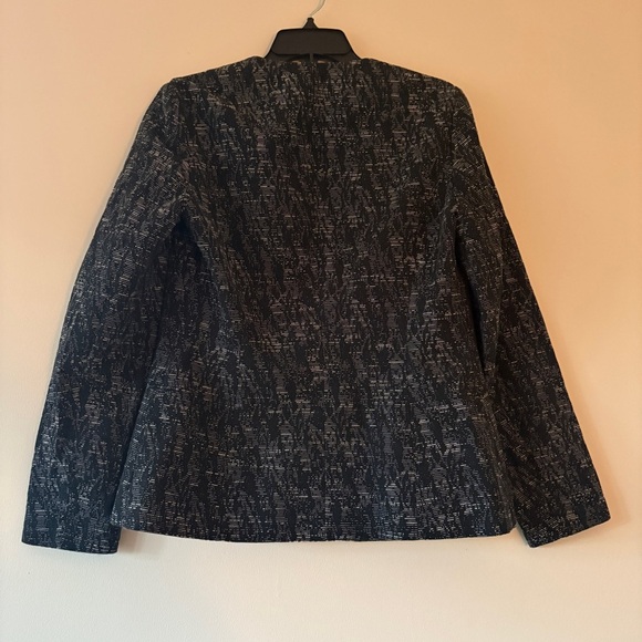 Calvin Klein Black White Textured Open Front Blazer Jacket Size 8 - Picture 2 of 3